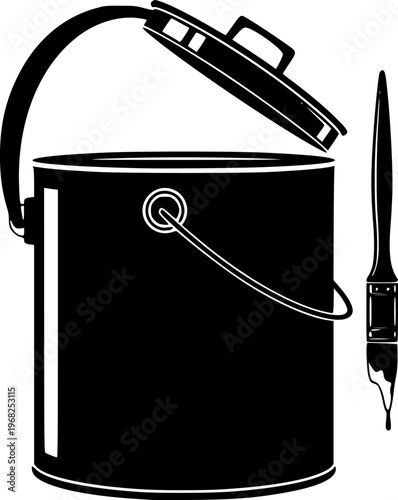 paint can silhouette, black and white silhouette, vector and illustration
