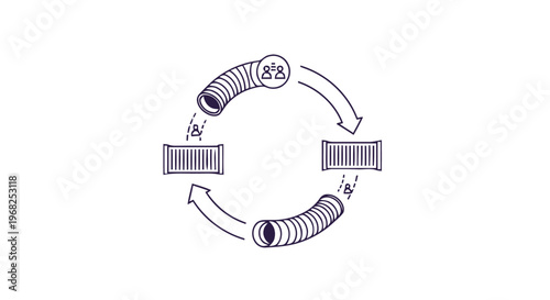 Conceptual illustration of a closed-loop system with arrows and tubes.