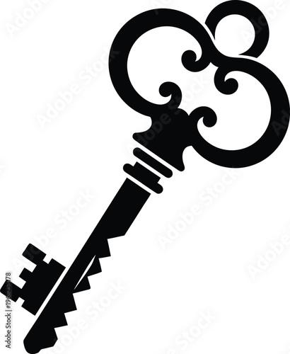 Silhouette antique ornate key elegant design ornamental symbol vector illustration