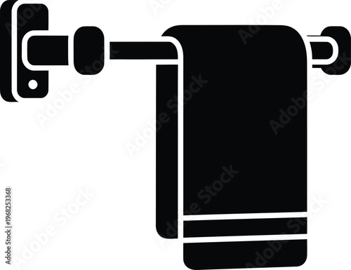 Silhouette bathroom towel hanging on a wall mounted metal rack vector illustration
