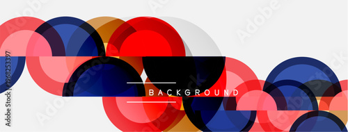 Abstract circles overlap, creating vibrant colorful pattern. Modern design element for backgrounds, banners, presentations.