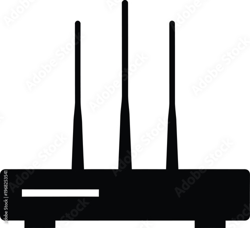 Silhouette black wireless wifi router icon with three high antennas vector illustration