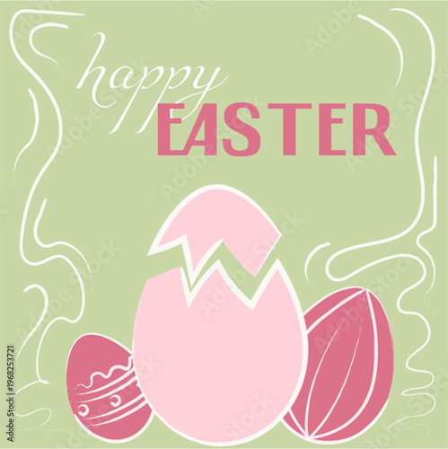 Happy Easter Poster Template with Cracked Egg Vector
