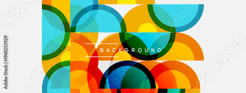 Abstract colorful overlapping circles create dynamic visual texture. Bright hues blend, forming modern background design.