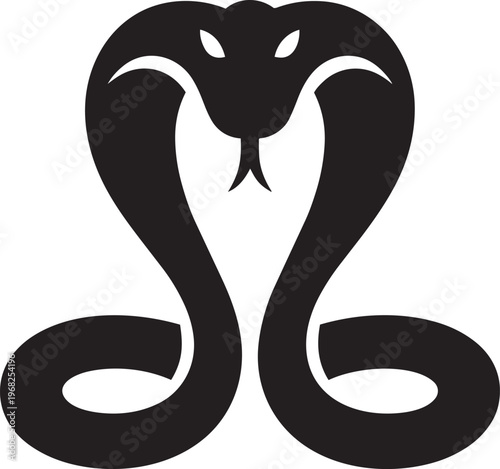 Stylized Cobra Snake Illustration In Black Silhouette, Vector Graphic