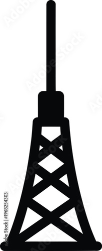 Silhouette communication tower transmission antenna structure broadcast tower vector illustration