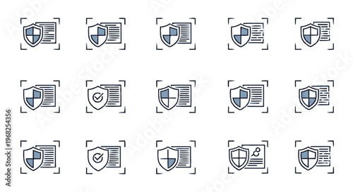 Collection of Security Shield Icons Representing Data Protection.