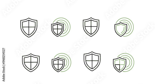 Collection of Security Shield Icons Representing Protection and Safety.