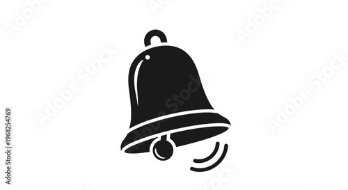Black silhouette icon of a ringing bell with sound waves, symbolizing an alert, notification, or alarm, on an isolated white background.