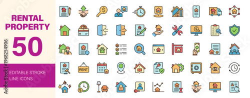 rental property icons set with editable stroke line icons vector illustration