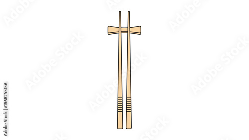 Pair of light-colored wooden chopsticks neatly placed on a matching small ceramic rest against a clean and plain white background.