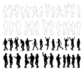 vector silhouettes of people on transparent