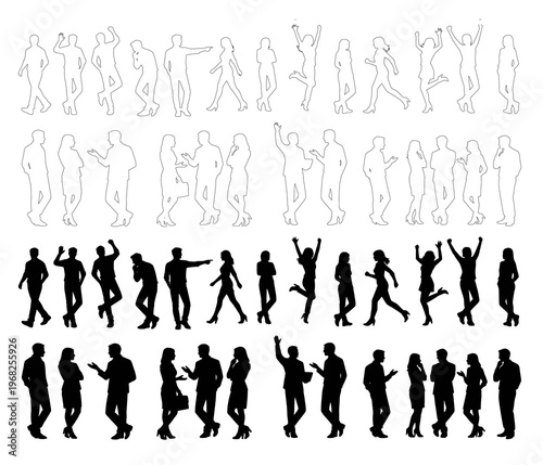 vector silhouettes of people on transparent