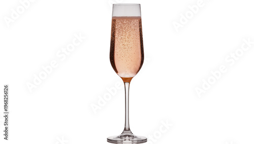 Quadro em tela Elegant tall flute glass filled with sparkling rosé champagne effervescent bubbl