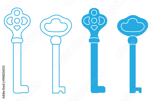 Various key vector icons illustrating concepts like security, privacy, access, unlock, password, solution, success, and digital protection.