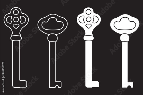 Various key vector icons illustrating concepts like security, privacy, access, unlock, password, solution, success, and digital protection.