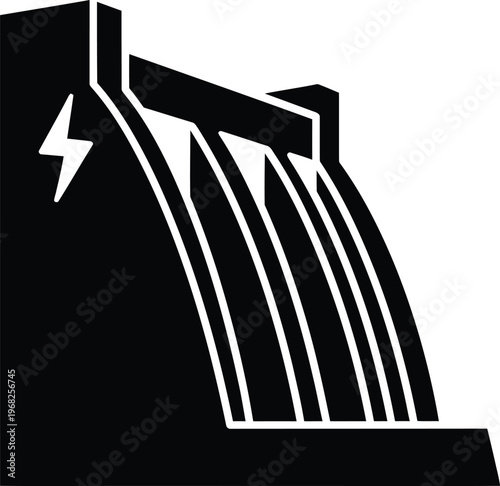 Silhouette hydroelectric dam icon representing renewable energy and power generation vector illustration