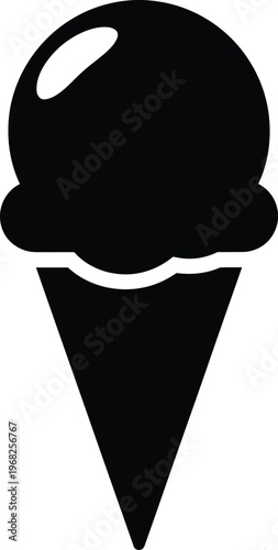 Silhouette ice cream cone with scoop and highlight vector illustration