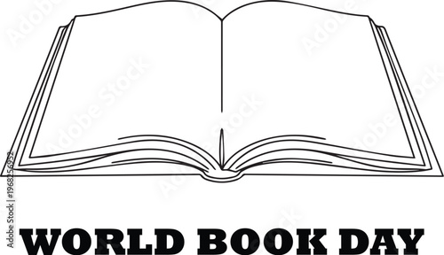 Black and white World Book Day globe book vector illustration for reading celebration and global education design