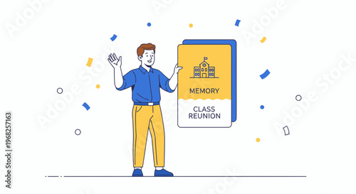 Man with Memory Class Reunion Cards and Confetti