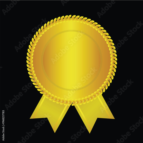Award Badge Of Circular Shape With Ribbon Tails gold plated metalic icon or logo vector