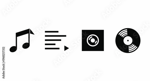 Black Music Player Interface Icons Set Isolated on White Background Vector