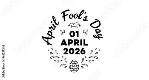 April fool's day 2026 celebration graphic with whimsical design and easter egg elements