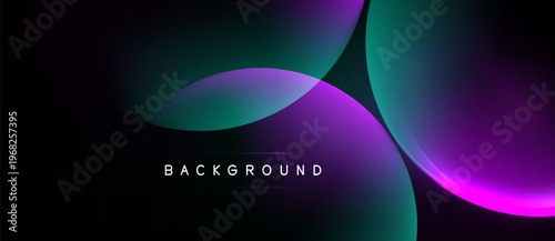 Abstract design features overlapping colorful shapes. Gradient hues blend purple, teal, black creating modern aesthetic. Text reads background.