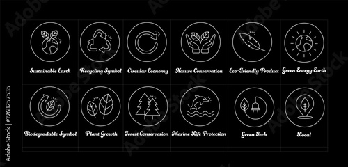 Sustainability and Eco Friendly Icon Set . Green Environment, Recycling, Nature Conservation Line Icons. sustainability icon, eco friendly icon, environment icon. Editable Stroke.