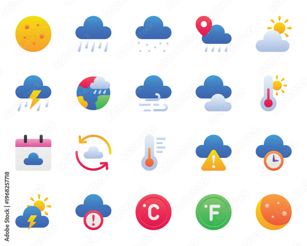 Obraz premium Gradient color icons set for Weather