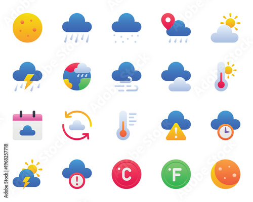 Gradient color icons set for Weather