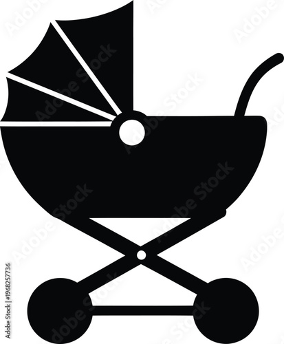 Silhouette of a classic baby stroller for newborn infant transport vector illustration