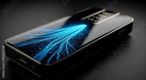 Sleek Black Device with Glowing Blue Energy Display.