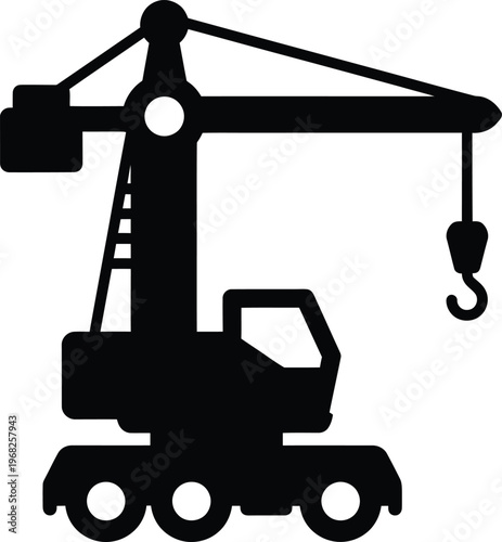 Silhouette of a construction crane lifting a heavy load vector illustration