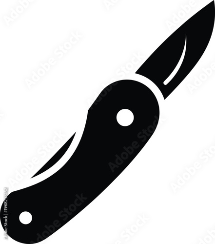 Silhouette of a folding pocket knife for camping and utility vector illustration