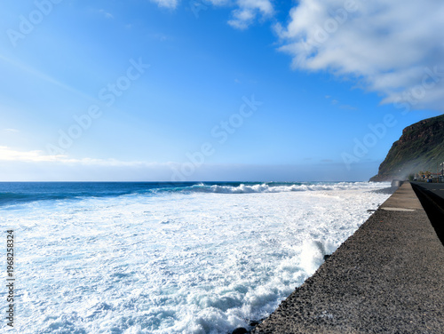 Powerful Atlantic Waves Crashing Along the Coastline of the Coastal Village of Paul do Mar (Madeira Portugal)
