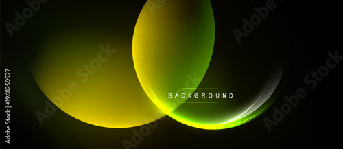 Abstract design features overlapping yellow, green circles. Dark background enhances vibrant glow, modern aesthetic. Text reads background.