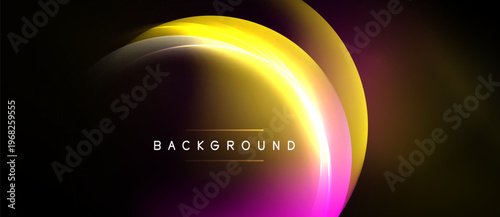 Abstract glowing lines form curved shapes. Colors blend from yellow, orange, pink into dark background. Text reads background.