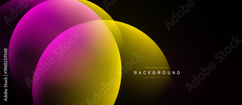 Abstract design features overlapping colorful circles. Gradient shades create dynamic visual effect on dark background. Simple, modern aesthetic.