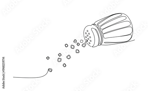 Spilled Crystals. Minimalistic one-line drawing small scattered salt grains from shaker, continuous single black line on white background, simple outline