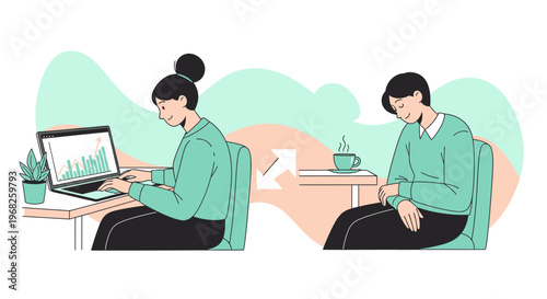 Illustrating the critical shift from focused professional productivity on a laptop to serene, much-needed relaxation, emphasizing modern work-life balance.
