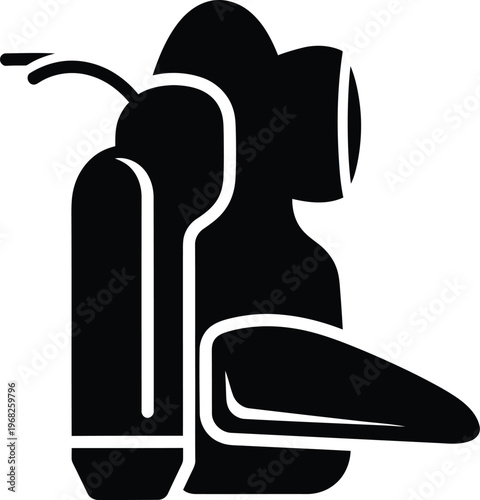 Silhouette of a person with backpack and hiking equipment vector illustration