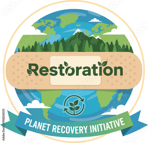 Conceptual Planet Earth Featuring Large Adhesive Bandage Over Deforested Area Representing Environmental Healing Forest Restoration and Ecological Recovery Isolated