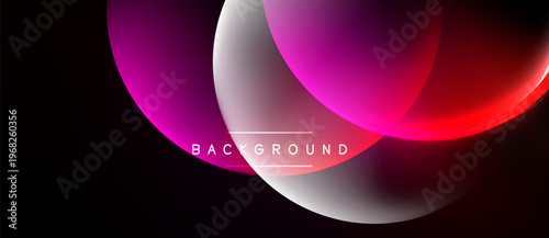 Abstract design features overlapping colorful circles. Gradient shades create dynamic visual effect. Background is black. Modern, vibrant composition.