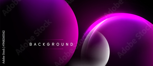 Abstract purple design features glowing shapes, smooth gradients. Dark background emphasizes vibrant curves, modern aesthetic.