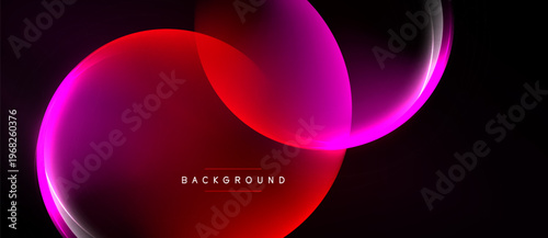 Abstract design features overlapping circles, vibrant red, pink hues. Dark background enhances glowing effect, modern aesthetic. Text reads background.