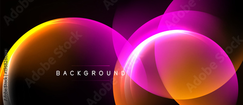 Abstract design features vibrant orange, pink hues. Overlapping circles create dynamic, modern background. Text reads background.
