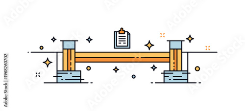 Foundation structural support diagram scene where reinforced foundation beams are highlighted while tiny sparkle and star icons emphasize durability, planning,