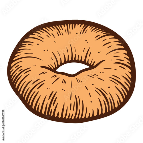 Bagel bun, doughnut, brunch food, colourful, hand-drawn illustration, line art contour, isolated