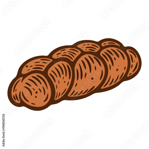 Challah Jewish bread, braided bun, colourful, hand-drawn illustration, line art contour, isolated